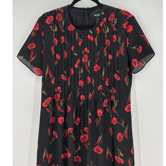 Vintage Positive Attitude 90s Crimson Falling Daisy Tie Back Dress size 14 - Picture 3 of 8